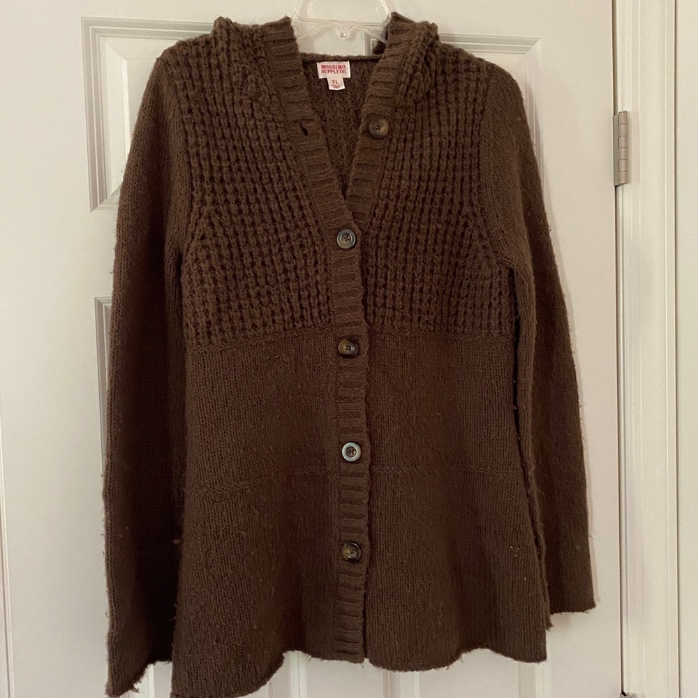 Mossimo Supply Co Vintage Brown Long Button-Up Sweater Coat Cardigan, size large